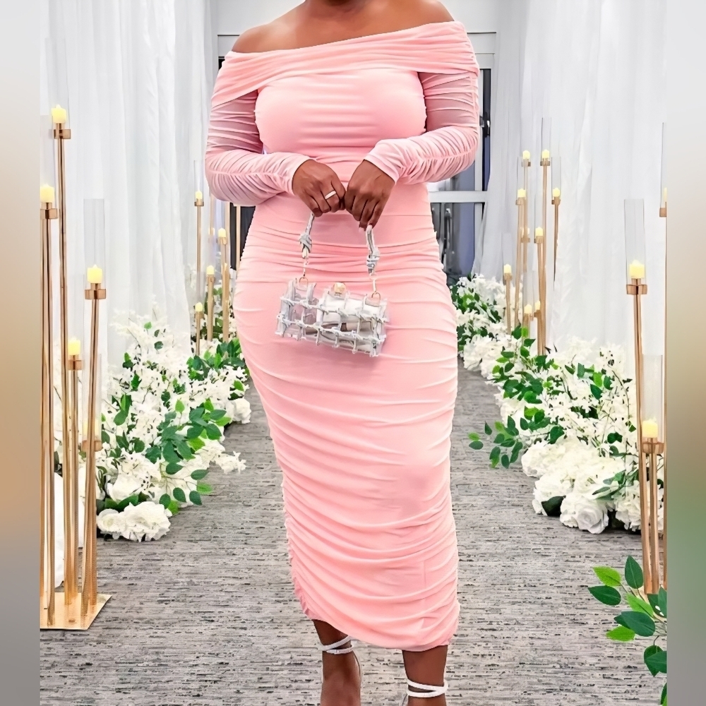 Prettygarden Elegant Bodycon Pink Ruched Bodycon Dress